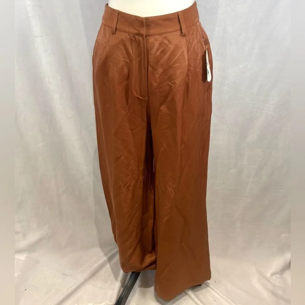 Altar’d State russet rust satin sheen wide leg trouser pant size small NWT